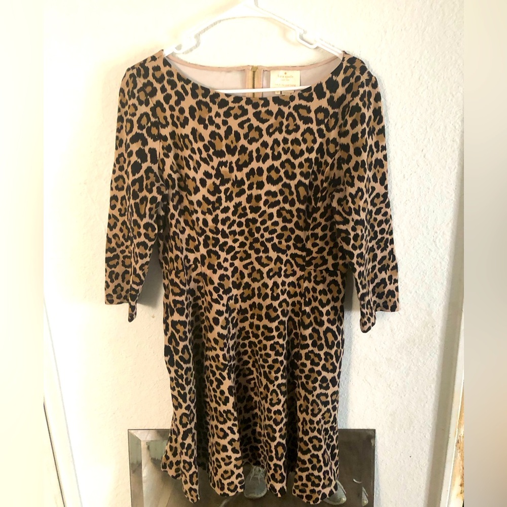 Kate Spade Leopard 3/4 Sleeve Ponte A Line Dress